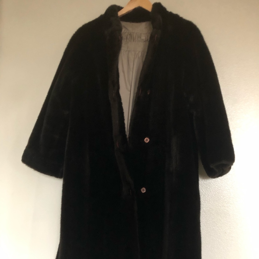 Vintage Brown Mink Faux Fur Trench Coat Reversible